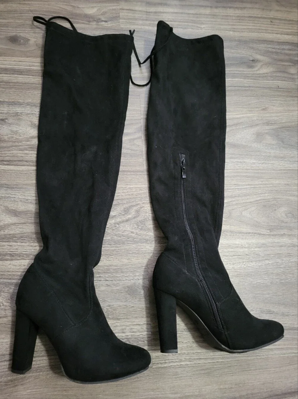 Black Over-the-Knee Block Heel Boots - Women's